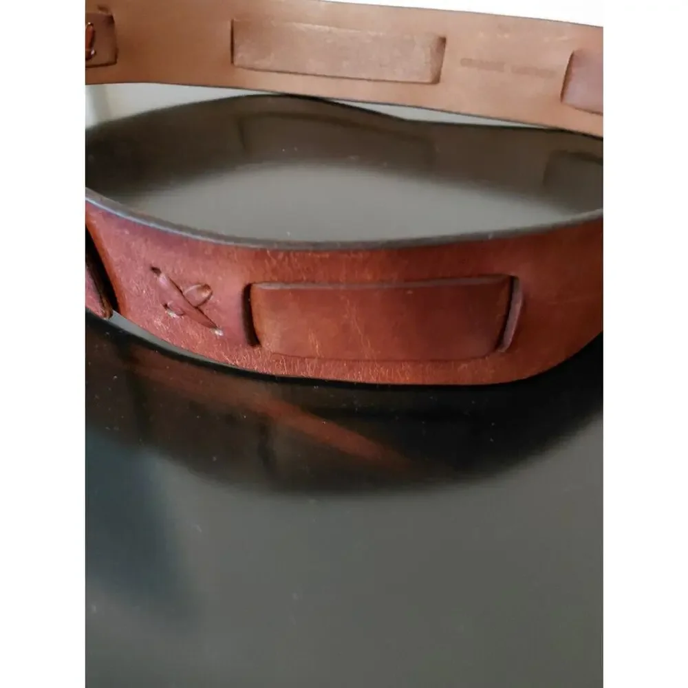 VTG Lauren Ralph Lauren Brown Leather Belt western Brass Double-Prong Buckle M